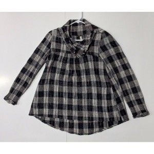 Free People Tunic Top Womens Sz SP Walk in The Park Plaid Pockets Fringe Collar